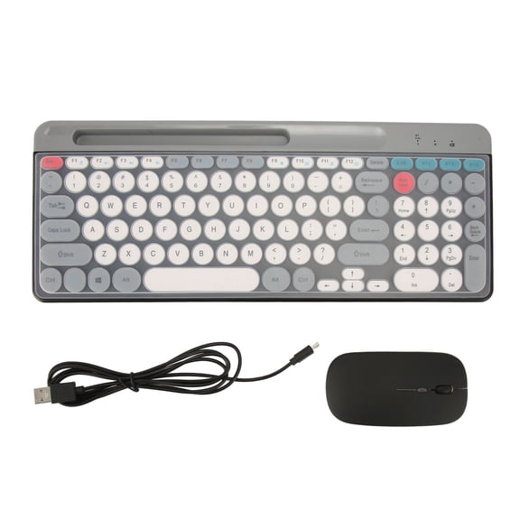 Wireless Keyboard Mouse Set, Retro Punk Style Rechargeable 2.4G/Bluetooth Dual-Mode Keyboard for Office PC Laptop, Black (Includes Keyboard Film)