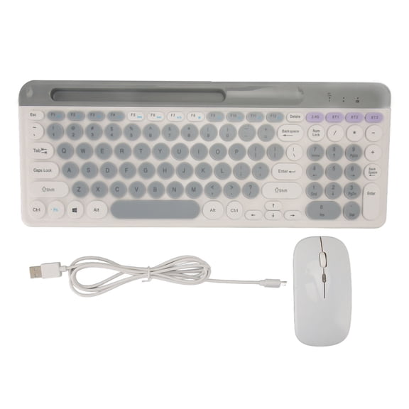 Wireless Keyboard Mouse Set, Retro Punk Style Rechargeable 2.4G/Bluetooth Dual-Mode Keyboard for Office PC Laptop, White (Includes Keyboard Film)