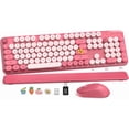 thumbnail image 1 of Wireless Keyboard and Mouse Combo, Retro Round Keycaps, Full Size with Detachable Wrist Rest, 2.4G for PC Mac Windows, Pink, 1 of 8