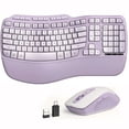 thumbnail image 1 of Ergonomic Wireless Keyboard and Mouse Combo, 2.4G Full Size Wave Keyboard with Cushioned Palm Rest, 3 DPI Adjustable Mouse, USB-A & C Compatible with Computer, Laptop, Mac & Tablet - Purple, 1 of 8