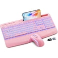 thumbnail image 1 of Rechargeable Backlit Wireless Keyboard and Mouse Combo, Ergonomic with Wrist Rest & Phone Holder, Silent for Windows/Mac/Chrome OS - Pink, 1 of 8