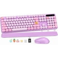 thumbnail image 1 of Wireless Keyboard and Mouse Combo, Retro Round Keycaps, Full Size with Detachable Wrist Rest, 2.4G for PC Mac Windows, Purple, 1 of 8