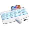 thumbnail image 1 of Rechargeable Backlit Wireless Keyboard and Mouse Combo, Ergonomic with Wrist Rest & Phone Holder, Silent for Windows/Mac/Chrome OS - Cloud White, 1 of 9