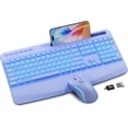 thumbnail image 1 of Rechargeable Backlit Wireless Keyboard and Mouse Combo, Ergonomic with Wrist Rest & Phone Holder, Silent for Windows/Mac/Chrome OS - Purple, 1 of 9