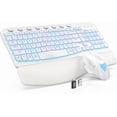 thumbnail image 1 of Wireless Keyboard and Mouse Combo - Ergonomic Wave Rechargeable Keyboard with Soft Leather Wrist Rest, RGB Backlit -White, 1 of 9