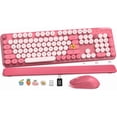 thumbnail image 1 of Wireless Keyboard and Mouse Combo, Retro Round Keycaps, Full Size with Detachable Wrist Rest, 2.4G for PC Mac Windows, Pink, 1 of 8