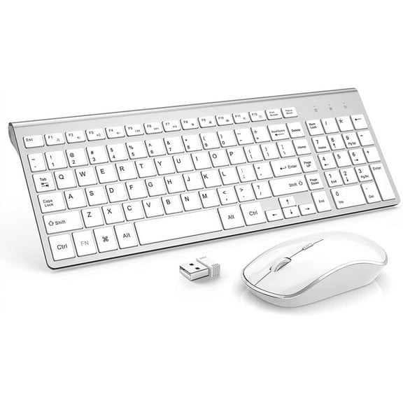Wireless Keyboard and Mouse, USB Slim Wireless Keyboard Mouse with Numeric Keypad Compatible with iMac Mac PC Laptop Tablet Computer Windows (Silver White)