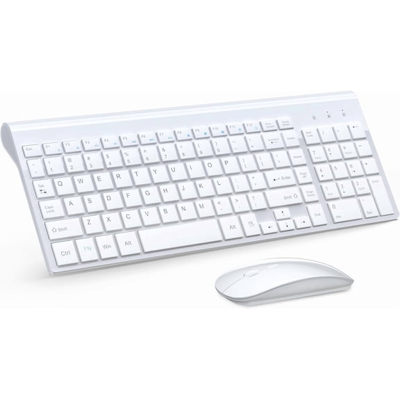 Wireless Keyboard and Mouse Ultra Slim Combo, 2.4G Silent Compact USB 2400DPI Scissor Switch Set with Cover, Batteries Included, for PC/Laptop/Windows/Mac - White