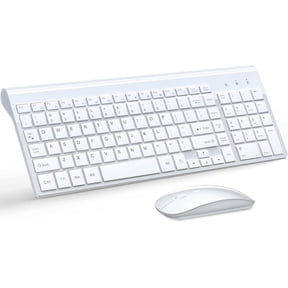 Wireless Keyboard and Mouse Ultra Slim Combo, 2.4G Silent Compact USB 2400DPI Scissor Switch Set with Cover, Batteries Included, for PC/Laptop/Windows/Mac - White