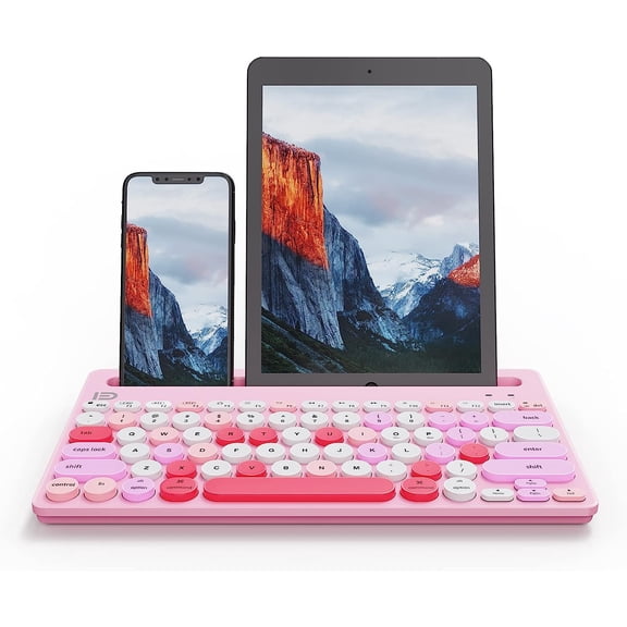 Wireless Keyboard Multi-Device, Bluetooth and 2.4G Dual Mode for iPad, Switch to 3 Devices for Tablet, iPhone, PC, Smart TV, Cellphone, iOS Android Windows, Pink