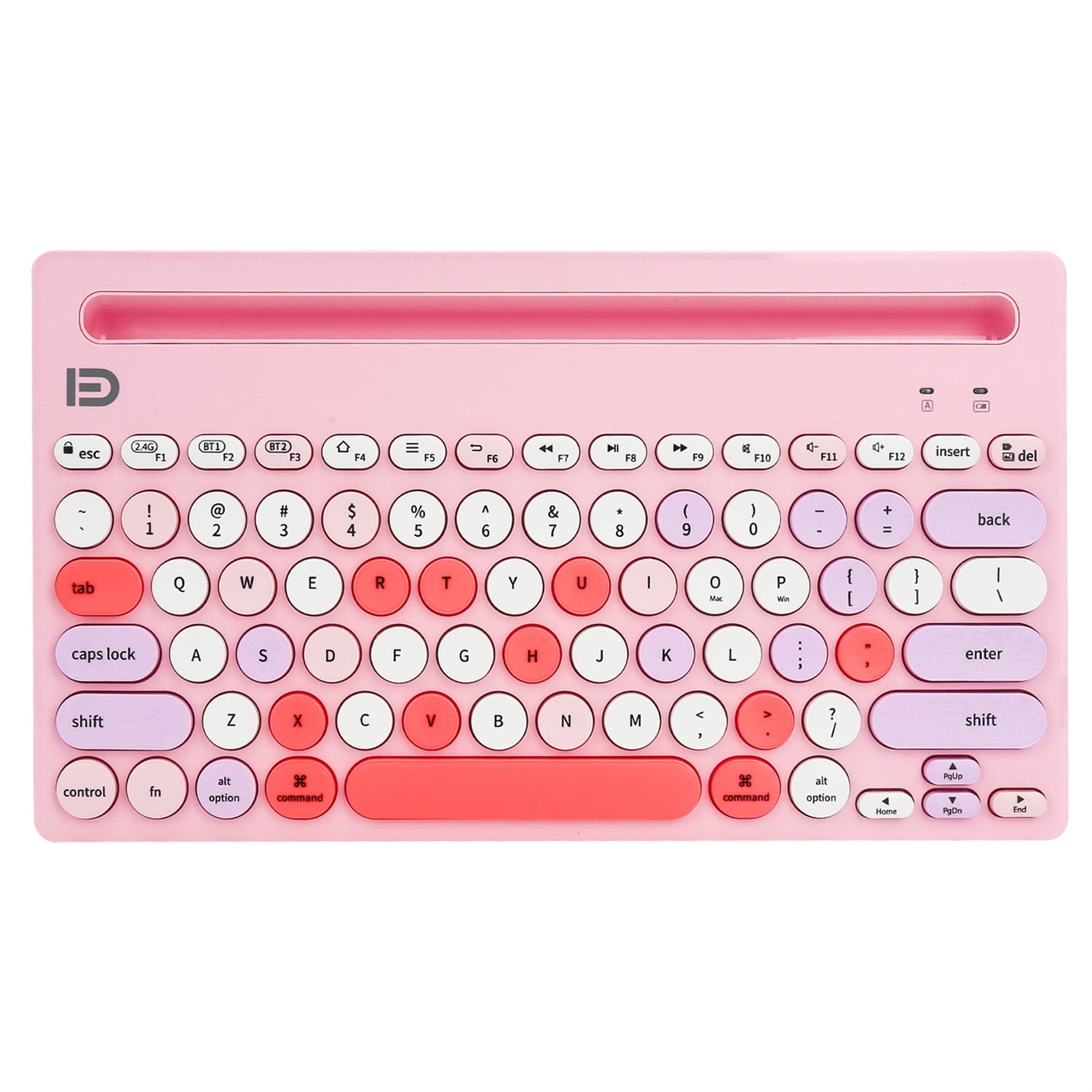 Wireless Keyboard Multi-Device, Bluetooth and 2.4G Dual Mode, Switch to 3 Devices for Cellphone, Tablet, PC, Smart TV, iOS Android Windows, Pink