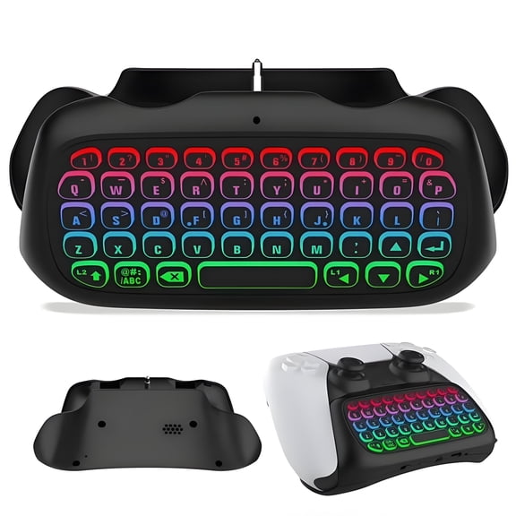 Wireless Keyboard for PS5 Controller, RGB Backlight Keyboard Bluetooth Mini Keypad Chatpad for PlayStation 5, Game Keyboard Built-in 3.5mm Audio Jack - Black