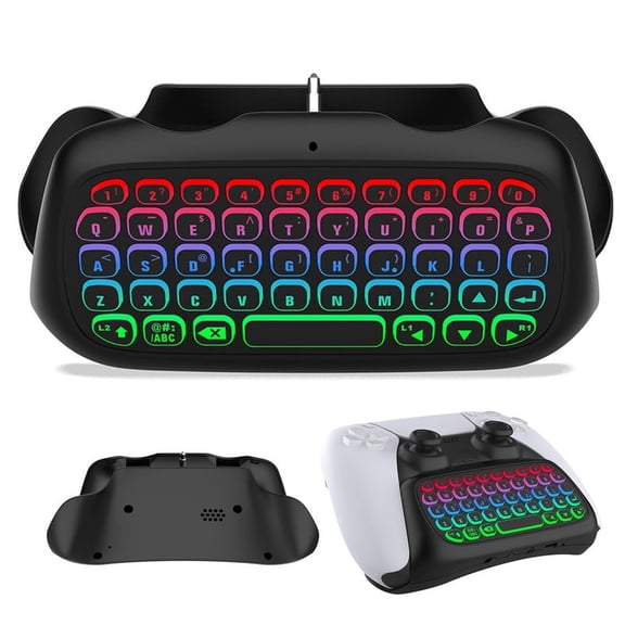 Wireless Keyboard for PS5 Controller, RGB Backlight Keyboard Bluetooth Mini Keypad Chatpad for PlayStation 5, Game Keyboard Built-in 3.5mm Audio Jack - Black