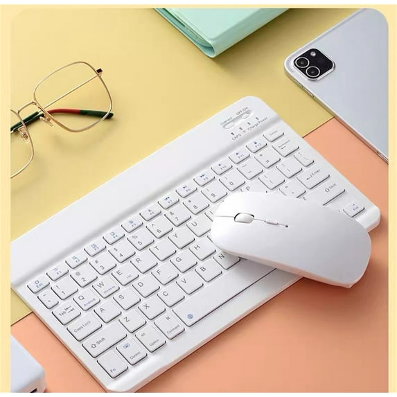 Wireless Keyboard Set, 10 Inch Bluetooth Keyboard Mouse Combo, Candy Color Slim Portable Wireless Keyboard for Laptop PC, White