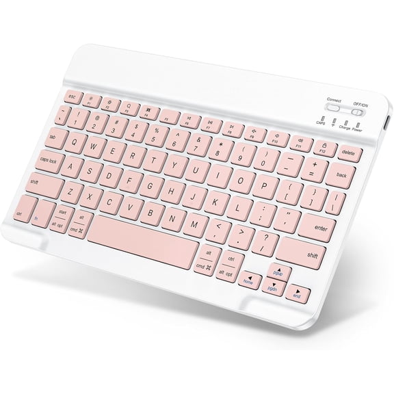 Wireless Keyboard for Tablet, iPad, iOS, Android, Windows, Rechargeable Mini Bluetooth Keyboard, Portable Size Ultra-Slim Design, Speedier Response/Comfortable Typing, Pink