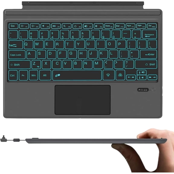 Wireless Keyboard Type Cover Trackpad Mouse Replacement for Microsoft Surface Pro 7 Pro 6 Pro 5 Pro 4 Pro 3 Bluetooth 7-Color LED Backlit Ultra-Slim Rechargeable Battery Multi-Touch