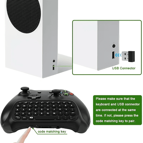 Wireless Keyboard for Xbox One Controller,Xbox Series x/s,Green Backlight Gaming Chatpad Keypad with USB Receiver 3.5mm Audio Jack,Xbox Accessories for Xbox One/One S/Elite/2 Controller, Black