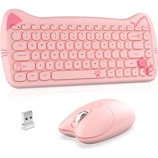 Wireless Keyboard and Mouse,2.4GHz Wireless Retro Cute Cat Keyboard