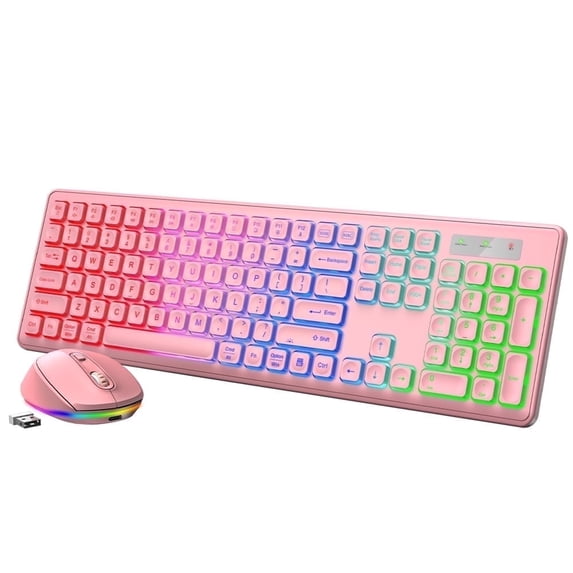 Wagpak Pink Wireless Keyboard and Mouse Combo with Backlit Quiet Keys and Sleep Mode