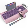 thumbnail image 1 of Wireless Keyboard and Mouse Backlit, Rechargeable Ergonomic Keyboard with Wrist Rest, LED Mouse, Phone Holder, Silent for Computer, Mac, PC, Laptop, Chromebook-roas gold, 1 of 8