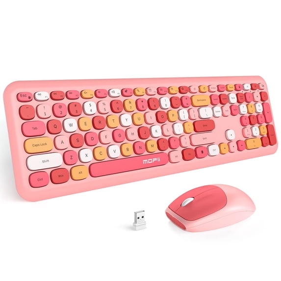 Wireless Keyboard and Mouse Combo - 2.4G Full-Sized Cute Colorful Retro Keyboard