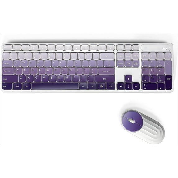 Wireless Keyboard and Mouse Combo - 2.4G Wireless, Rechargeable, Low-Noise, Cute Colorful,  3 DPI Adjustable Mouse(Gradient Purple)