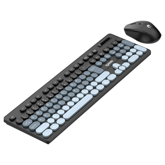 Wireless Keyboard and Mouse Combo 2.4GHz Retro Full-Size Keyboard with Number Pad and Cute Wireless Mouse for PC Desktop Laptop Mac Windows