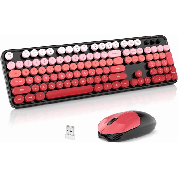 Wireless Keyboard and Mouse Combo, 2.4GHz Retro Full-Size Typewriter Keyboard with Number Pad and Wireless Mouse for PC/Laptop/Desktop