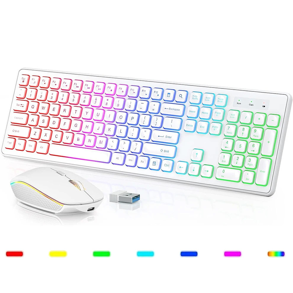 Wireless Keyboard and Mouse Combo Backlit Rechargeable FullSize