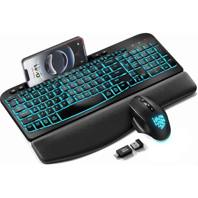 Wireless Keyboard and Mouse Combo, Ergonomic Wave Keyboard with Wrist ...