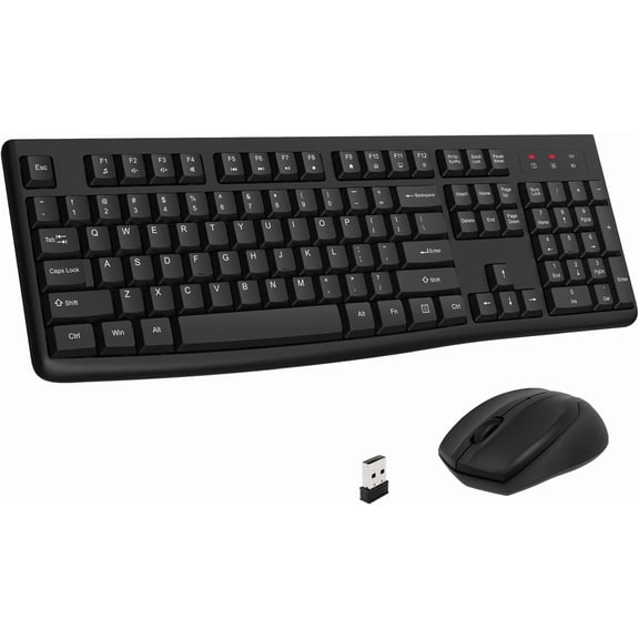Wireless Keyboard and Mouse Combo, Full-Sized 2.4GHz USB Computer Wireless Keyboard and Optical Mouse for Windows, Mac, Laptop/Desktop/PC