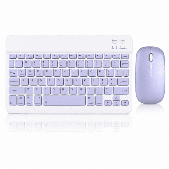 Wireless Keyboard and Mouse Combo, Quiet Rechargeable Keyboard with Low-Profile Keys and Ergonomic Mouse for Tablet, Laptop and Smartphone, Purple