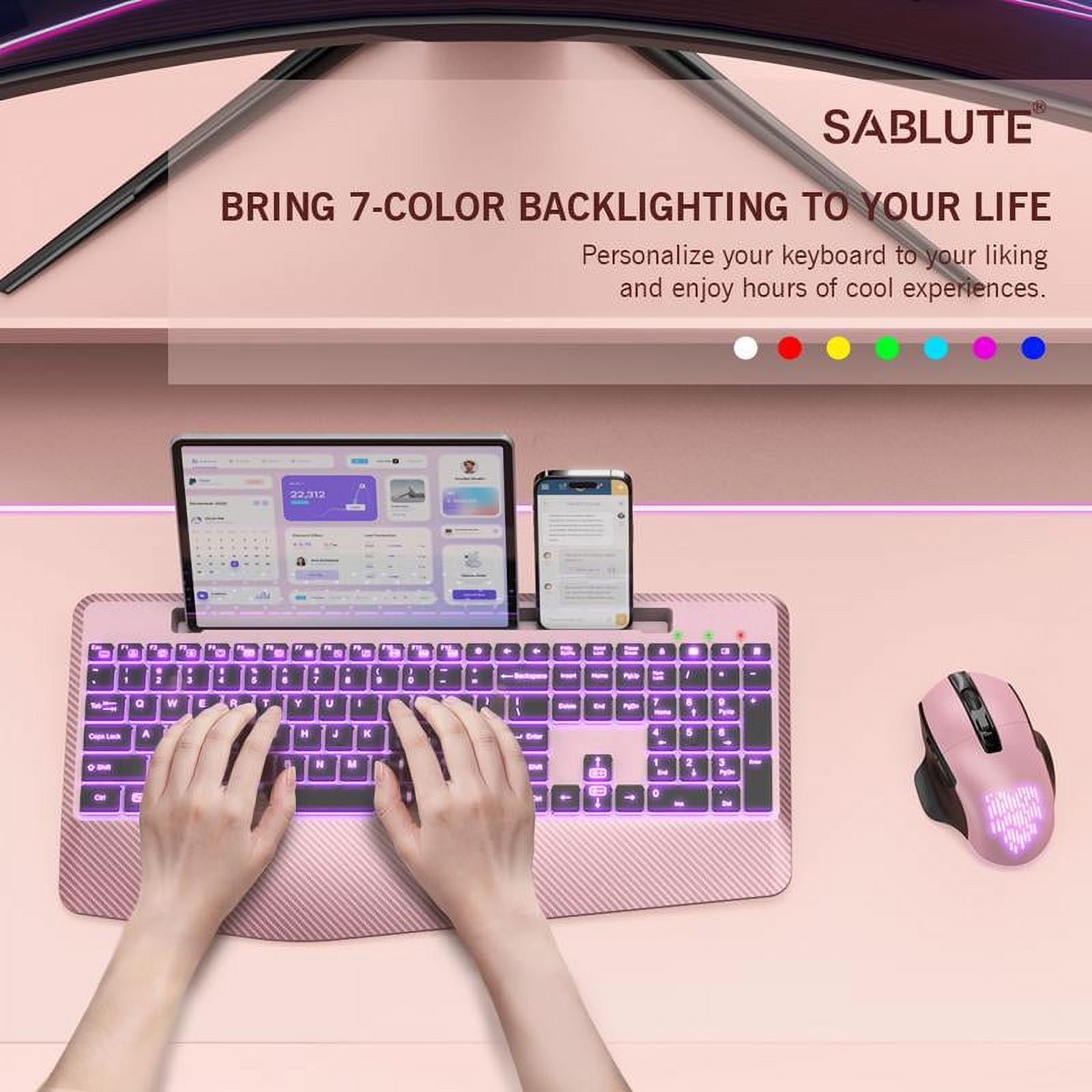 Wireless Keyboard and Mouse Combo RGB Backlit, Rechargeable & Light