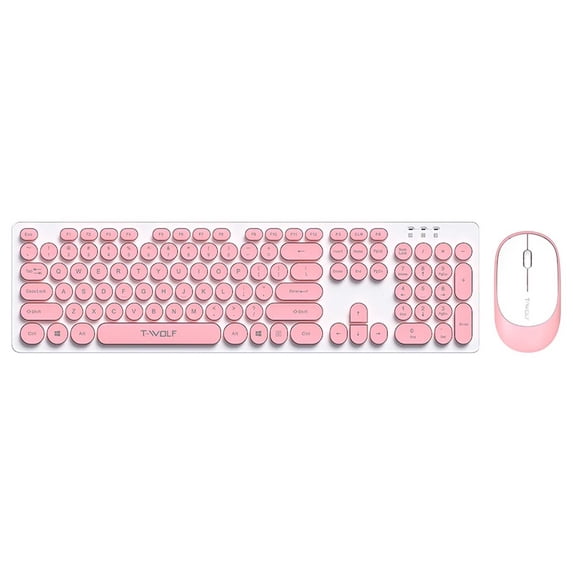 Wireless Keyboard and Mouse Combo, Retro Round Keycap Quiet 2.4GHz Keyboard with Mouse for Office Home Laptop