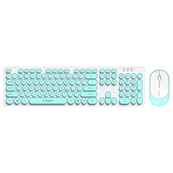 Wireless Keyboard and Mouse Combo, Retro Round Keycap Quiet 2.4GHz Keyboard with Mouse for Office Home Laptop