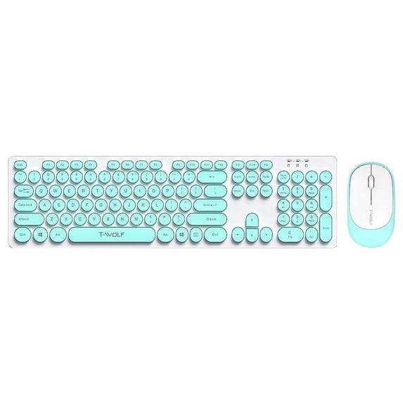 Wireless Keyboard and Mouse Combo, Retro Round Keycap Quiet 2.4GHz Keyboard with Mouse for Office Home Laptop