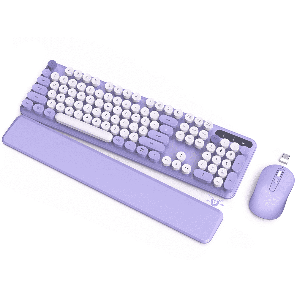 Puple Combination Wagpak, Wireless Keyboard and Mouse Combo, Purple, Retro Round Keys ...