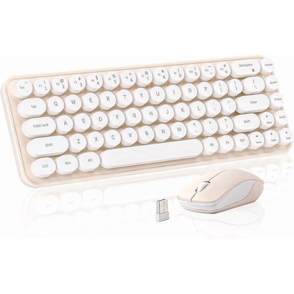 Wireless Keyboard and Mouse Combo, Retro Typewriter Style with Round Keycaps,2.4GHz for PC Laptop WindowsxP/7/8/10 (Yellow)