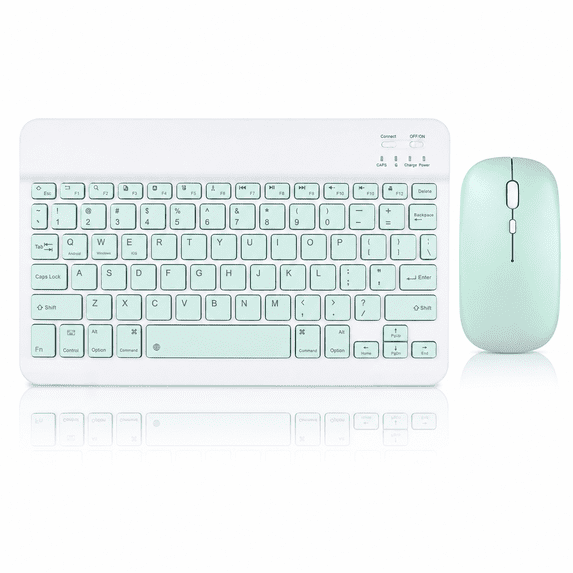 Wireless Keyboard and Mouse Combo, Slim Rechargeable Keyboard and Ergonomic Mouse Set for Home Office, Study, Tablet, Laptop and Smartphone, Green