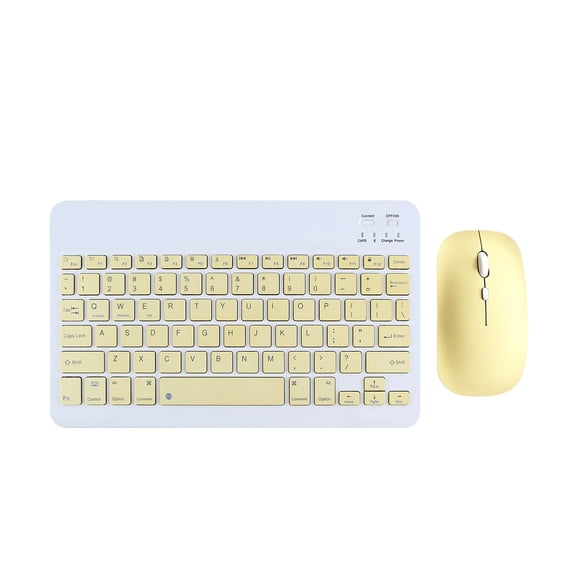 Wireless Keyboard and Mouse Combo Slim Rechargeable Quiet Set for Tablet Laptop Smartphone Desktop Computer Yellow