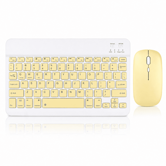 Wireless Keyboard and Mouse Combo, Slim Rechargeable Quiet Typing Set with Compact Keyboard and Mouse for Tablet, Laptop and Smartphone, Yellow