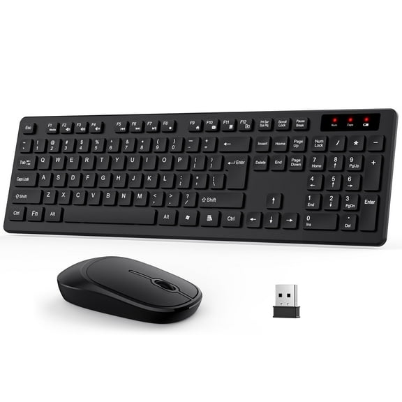 CshidWorld Wireless Keyboard and Mouse Combo - Ergonomic Full-Sized Silent Keyboard with 12 Shortcut Keys, 2.4G Cordless for PC, Laptop (Black)