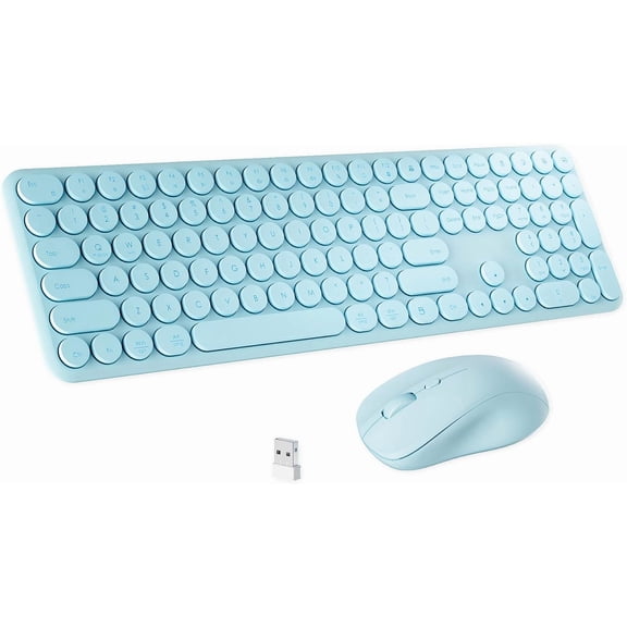 Wireless Keyboard and Mouse Combo with 110 Round Keycaps, Power Switch, and Scissor-Switch Typing Feel  Ideal for Office Use (Blue)