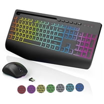 Wireless Keyboard and Mouse Combo with 9 Backlit, Wrist Rest & Phone Holder, Black, New