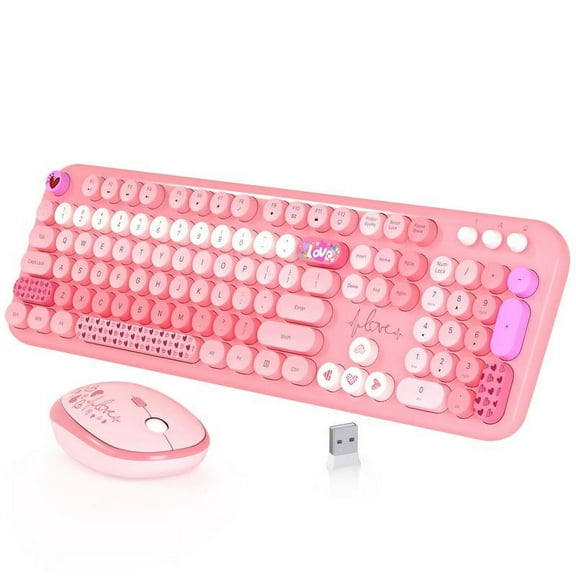Wireless Keyboard and Mouse,MOFII Full-Size Cute Colorful Keyboard and Mouse Retro Typewriter Ergonomic Keyboard soft keyboard computer keyboard