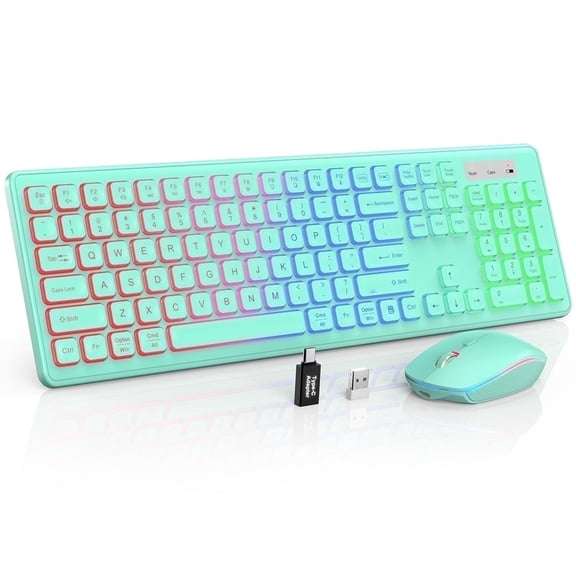 Wagpak Backlit Keys Computer Keyboard & Mouse, Green, New