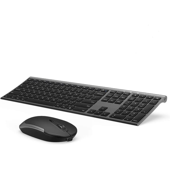 Wireless Keyboard and Mouse, Rechargeable Quiet Full-Size Keyboard and Mouse Combo Set Ultra Slim Design for Laptop, PC, Notebook, Desktop-Dark Gray