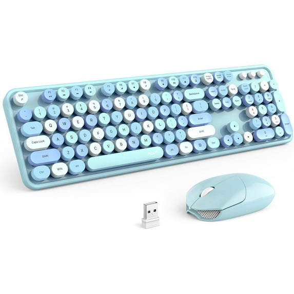 Wireless Keyboard and Mouse Set, Retro Full Size Typewriter Keyboard with Number Pad and Sport Car Mouse