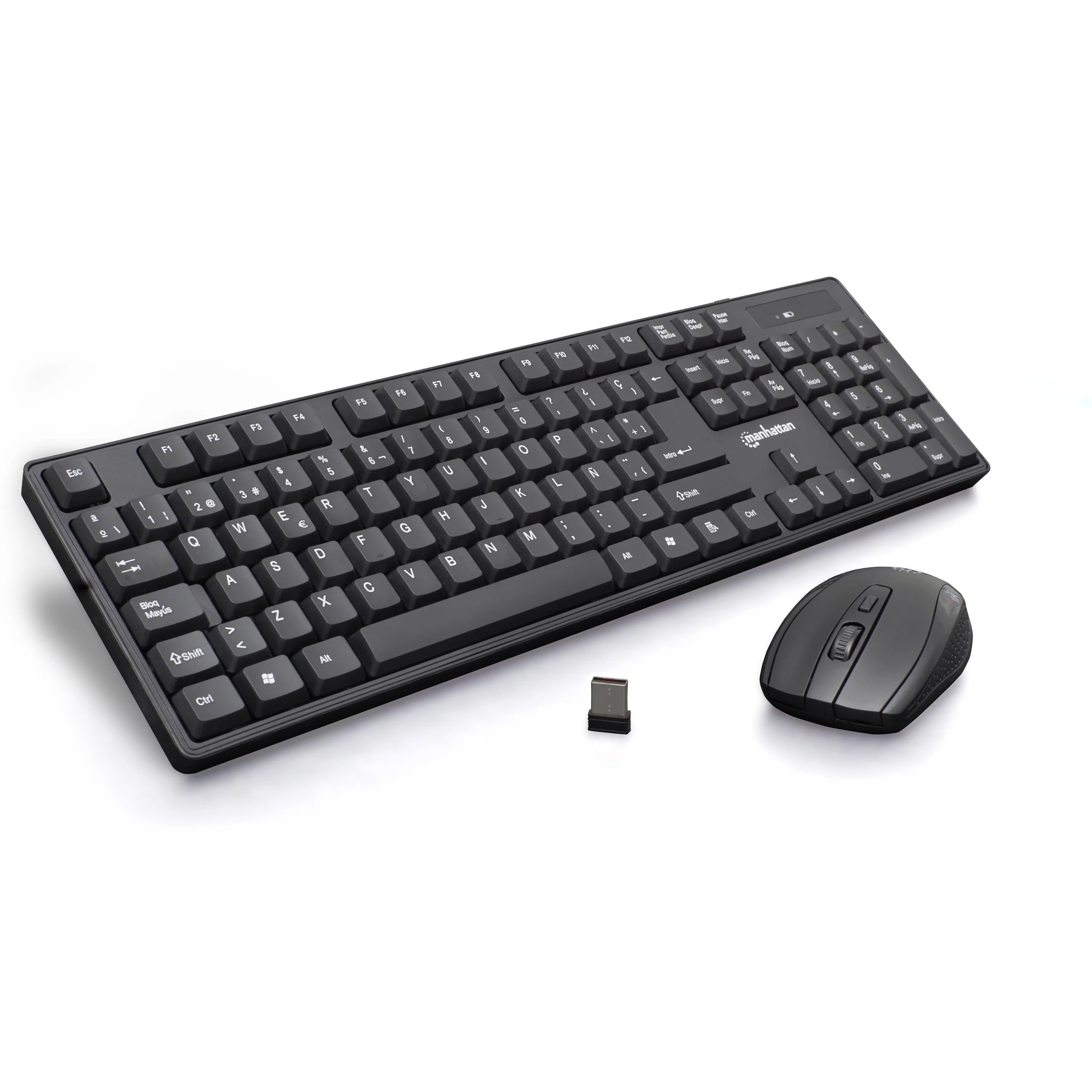 Manhattan Wireless Keyboard and Optical Mouse Set, Black, Spanish Layout
