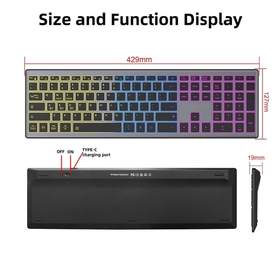 Wireless Keyboard with RGB Wireless 110 Keys Wireless Keyboard RGB Backlit BT Connection with Numpad Rechargeable Design
